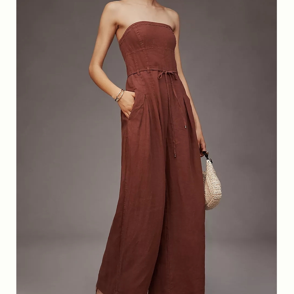 Anthropologie Brown Strapless Jumpsuit